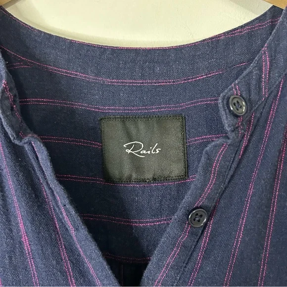 RAILS Jolie Smocked Waist Button Front Mini Dress in Midnight Magenta Stripe - Picture 3 of 6